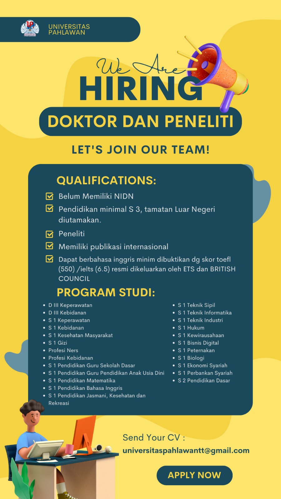 📢 PENGUMUMAN REKRUTMEN DOKTOR DAN PENELITI DI UNIVERSITAS PAHLAWAN